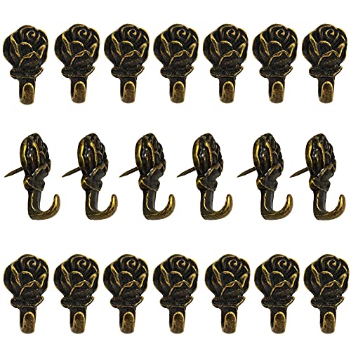 Rose Push Pins Hanger 20 Pcs Antique Flower Drawing Pin Bronze Decorative Thumbtack for Hanging Photo Frame Poster Calenda...