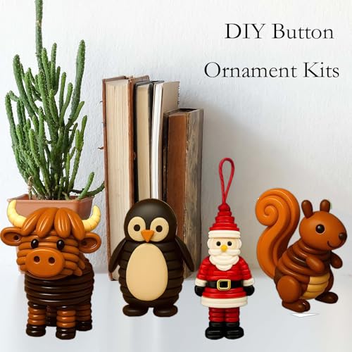 DIY Button Ornament Kits - Stacked Button Making Kit for Christmas Decorations | Fun Crafts Highland Cow/Penguin/Squirrel/...