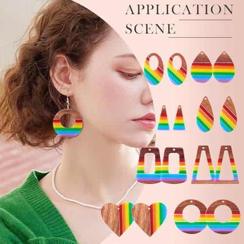 Cheriswelry 8 Pairs Walnut Wood Earring Kit Rainbow Earring Pendants Wooden Resin Charms Hang Ornament Earring Hooks Jump ...
