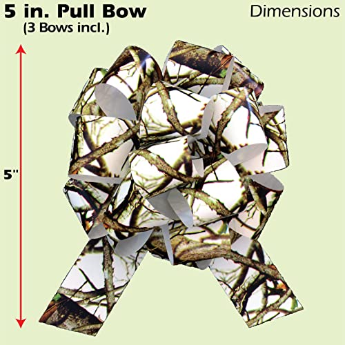 White Hunting Camo Ribbon & Bows Gift Wrapping Kit - 40 Yards of White Camouflage Ribbon and 5 Camo Bows for Gifts, Christ...