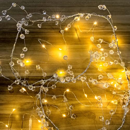 (10 Pack) 47” Clear Diamond Beaded Crystal Christmas Garland - Wire String Acrylic for Christmas Decorations, DIY Wreath W...