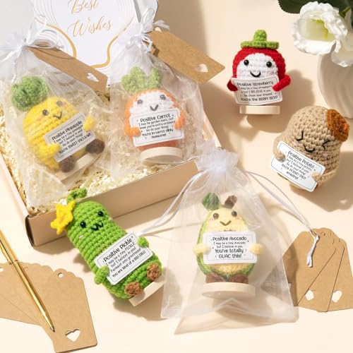 6PCS Emotional Support Positive Crochet Inspirational Cheer Up Gifts for Women, Handmade Positive Crochet Gift Thank You B...