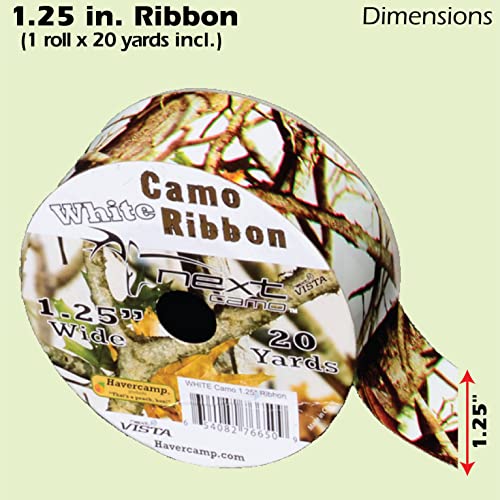 White Hunting Camo Ribbon & Bows Gift Wrapping Kit - 40 Yards of White Camouflage Ribbon and 5 Camo Bows for Gifts, Christ...