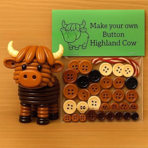 Cielo Meraviglioso DIY Button Highland Cow Craft Kit, Christmas Button Ornament Making Kit for Beginners, Handmade Stacked...