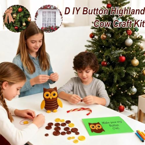 Cielo Meraviglioso DIY Button Highland Cow Craft Kit, Christmas Button Ornament Making Kit for Beginners, Handmade Stacked...