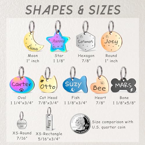 Anavia Small Size Dog Cat ID Tags, Small/XS Personalized Color Plated Stainless Steel Puppy Kitten Name Tags, Customized E...