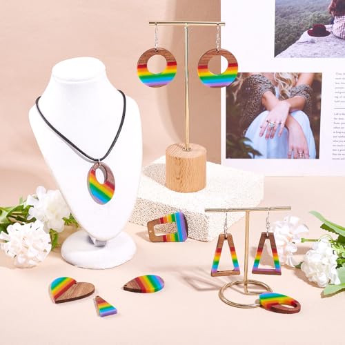 Cheriswelry 8 Pairs Walnut Wood Earring Kit Rainbow Earring Pendants Wooden Resin Charms Hang Ornament Earring Hooks Jump ...