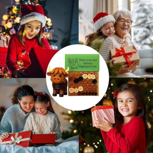 Cielo Meraviglioso DIY Button Highland Cow Craft Kit, Christmas Button Ornament Making Kit for Beginners, Handmade Stacked...