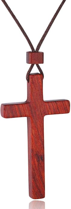 Natural Wooden Cross Pendant Necklaces for Women Men Sandalwood Handcrafted Gift Wood Hang from Car Rearview Mirror Pendan...