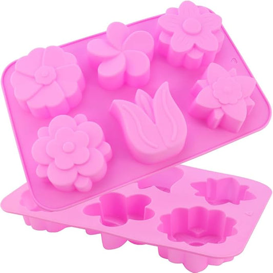 2 Packs 6-Cavity Silicone Flowers Shap Mold Assorted Silicone Flower Soap Mold Mixed Tulip Mold DIY Soap Molds for Handmad...