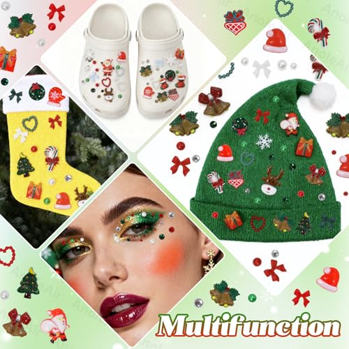 Christmas Junk Case Charms Kit, Christmas Snowman Tree Reindeer Bell Santa Big Charms for Phone Junk Cases, Red Green Pear...