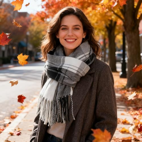OVOY Women's Plaid Winter Scarf - Cashmere Feel Soft & Warm Scarves for Women, Extra Long Wrap Shawl for Fall Winter 79 * 27"