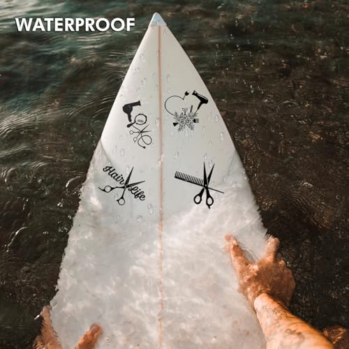 (4PCs) Hair Style Decal Set Black UV DTF Decal Waterproof Durable Easy to Apply Scissors Comb Hair Dryer Heart Salon Tools...