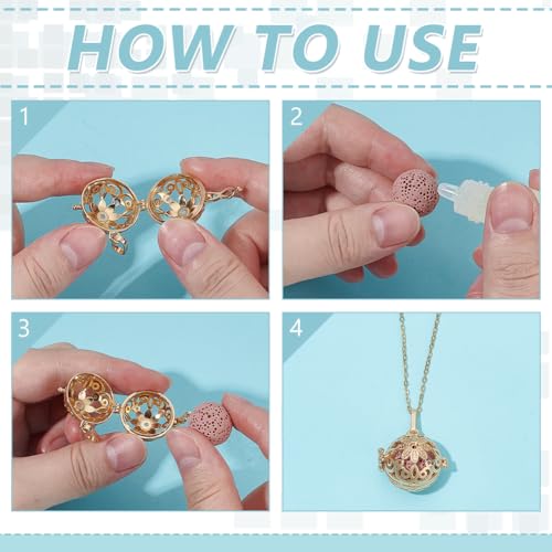 CRAFTYMELODY Aromatherapy Essential Oil Diffuser DIY Necklaces Making Kit 4Pcs Necklace Brass Diffuser Locket Pendants wit...