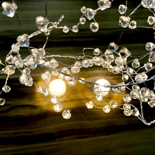 (10 Pack) 47” Clear Diamond Beaded Crystal Christmas Garland - Wire String Acrylic for Christmas Decorations, DIY Wreath W...