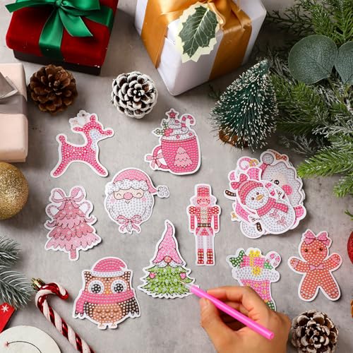 Hungdao 64 Pcs Christmas Diamond Art Ornaments Kits Xmas Diamond Art Kits for Adults Santa Claus Snowman Xmas Tree 5D Wint...