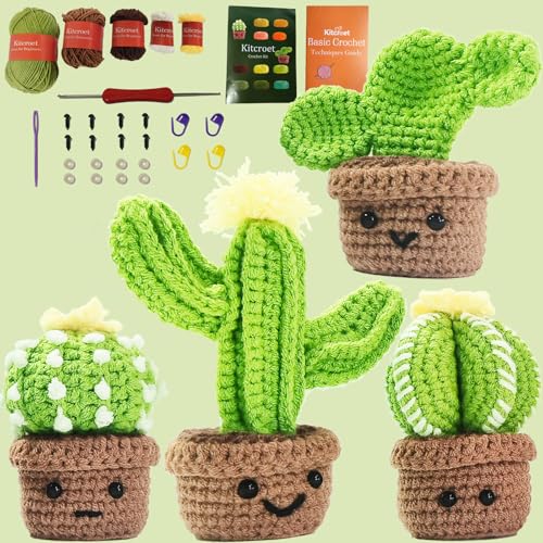 Weronique 4 Style Cactus Crochet Kit for Beginner, DIY Crochet Knitting Material Kit for Thanksgiving and Christmas Gift, ...