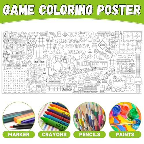 Train Giant Coloring Poster Train Large Versatile Activity Drawing Paper Coloring Tablecloth DIY Trains Theme Game Poster ...