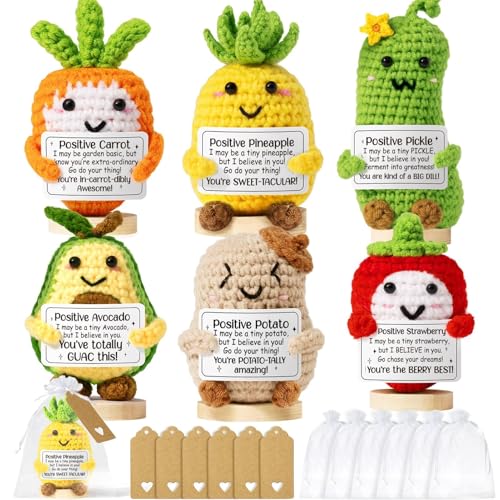 6PCS Emotional Support Positive Crochet Inspirational Cheer Up Gifts for Women, Handmade Positive Crochet Gift Thank You B...