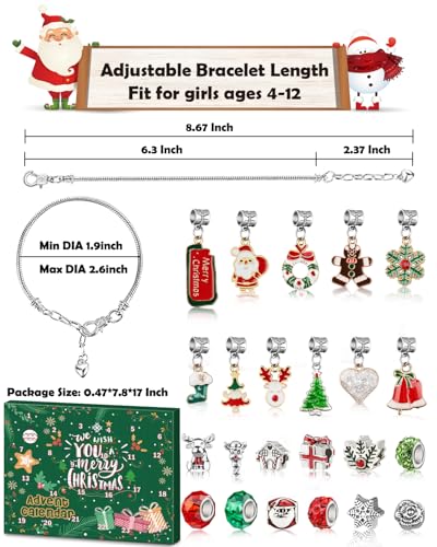 Advent Calendar 2025 Girls, Jewelry Making Kit Charm Bracelet Advent Calendar for Kids Countdown to Christmas, DIY Christm...