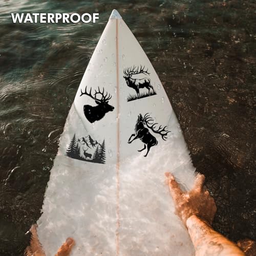 (4 Pcs) Deer Elk Silhouette Black Vinyl Decal Sticker Set Wildlife Hunting Nature Forest Mountain Design Car Truck Bumper ...