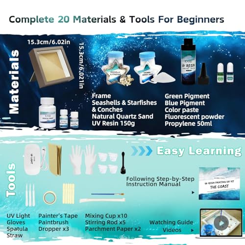 iLAND Crafts for Adults Resin Art Kit DIY Beach Ocean Themed Crafting Adult Girls Night Craft Making Set Date Night Painti...
