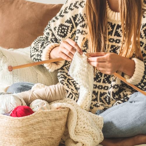 Bamboo Knitting Needles Set, 9 Pairs Single Point Straight Wood Needles for Beginners, Long Wooden Knitting Needles for Sw...