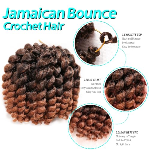 Jamaican Bounce Crochet Hair-4 Packs Deal 8 Inch 22Roots Jumpy Wand Curly Crochet Hair For Black Women (8 Inch 4 Packs, T1...