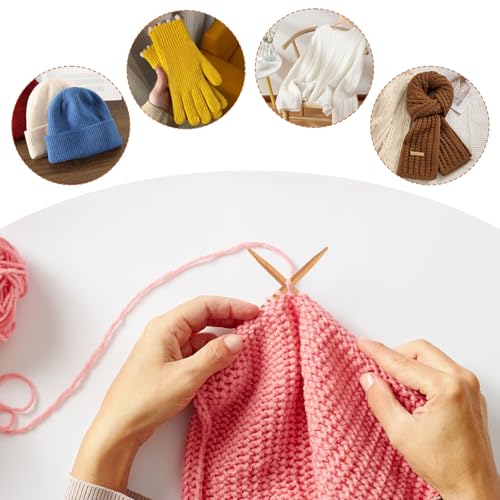 Bamboo Knitting Needles Set, 9 Pairs Single Point Straight Wood Needles for Beginners, Long Wooden Knitting Needles for Sw...