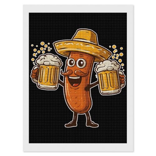 Sausage Beer Mugs 5D Diamond Art Kits for Adults Gem Painting Square Drill Home Wall Decor