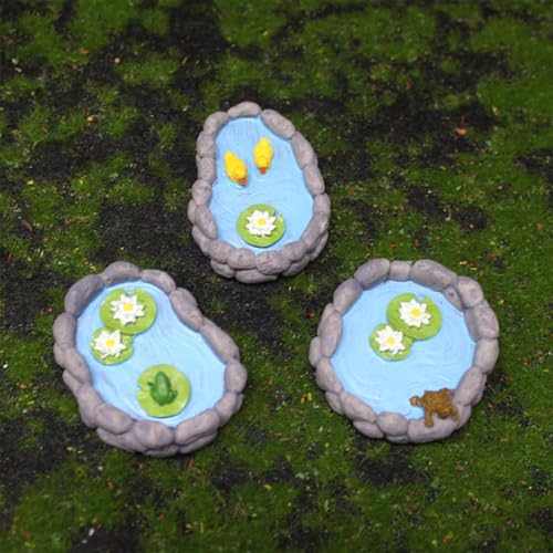 Whlo4U 3 Pcs Duck Pond Frog Pond Turtle Pond Set- Miniature Mini Resin Ornaments Kit - Fairy Garden Accessories - Micro La...