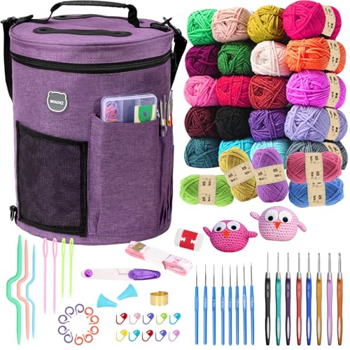 MIAOKE 79pc Crochet Kit, Large Knitting Bag Yarn Storage Organizer, Crocheting Starter Kits with Waterproof Bag, Beginner ...