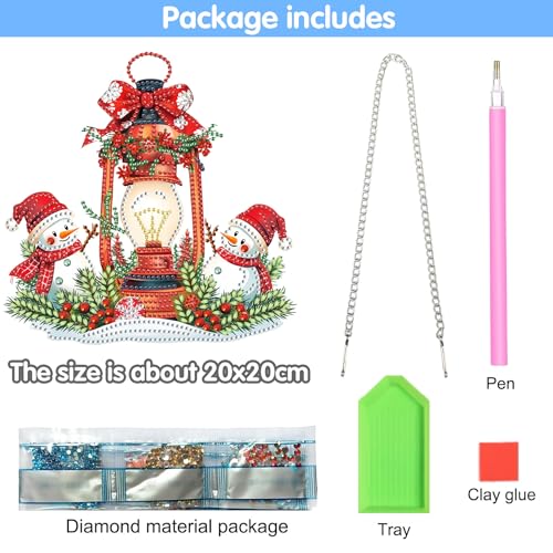Reofrey Hanging Diamond Art Kits for Adults - 8x8 Inch Christmas Snowman Acrylic Board Double Sided Pattern Diamond Art Su...