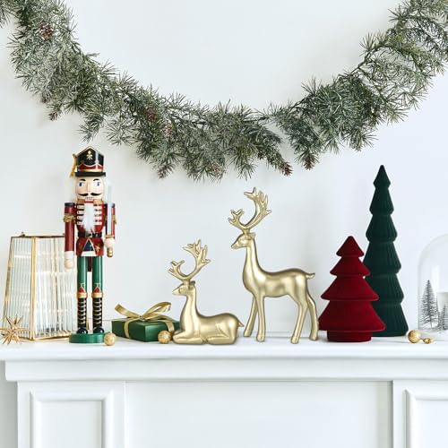 Ciieeo 2Pcs Decorative Resin Elk Craft Xmas Desktop Adornments Golden Reindeer Home Party Props for Holiday Tabletop Decor...