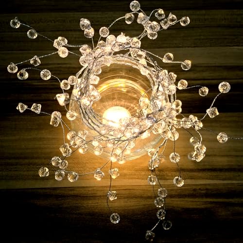 (10 Pack) 47” Clear Diamond Beaded Crystal Christmas Garland - Wire String Acrylic for Christmas Decorations, DIY Wreath W...
