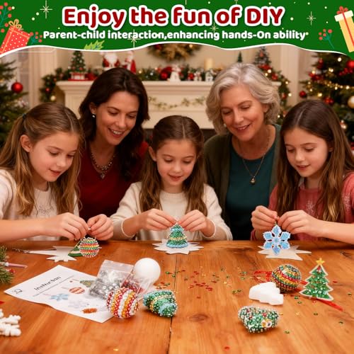 Naler 6 PCS Christmas Sequin Ornament Making Kit - Includes Ball, Snowflake, Tree Styrofoam, Make Your Own Christmas Ornam...