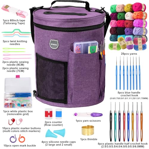 MIAOKE 79pc Crochet Kit, Large Knitting Bag Yarn Storage Organizer, Crocheting Starter Kits with Waterproof Bag, Beginner ...