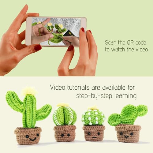 Weronique 4 Style Cactus Crochet Kit for Beginner, DIY Crochet Knitting Material Kit for Thanksgiving and Christmas Gift, ...