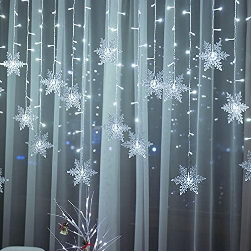 MBVBN LED Curtain Lights,13ft/4M 96 LED Snowflake Curtain String Lights Plug-in Memory Window Curtain Lights with 8 Modes ...