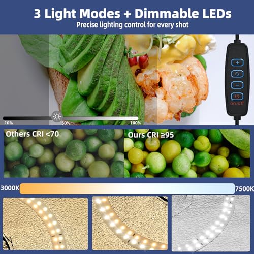 Photo Studio Light Box, Dimmable Shooting Tent Kit - 12"x12"x12" Foldable Lightbox with 120 LED (CRI 97), 6 Backdrops, 3 L...