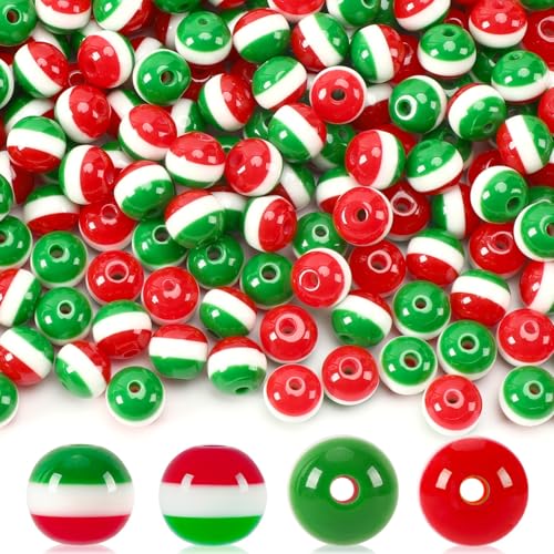 UPINS 500Pcs Resin Christmas Stripe Beads, Xmas Holiday Party Decoration Necklace Bracelets Earrings DIY Ornament Kit