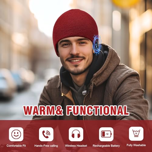 Bluetooth Beanie for Men Women, HD Stereo Sound Beanie with Headphones, Christmas Tech Gift & Stocking Stuffer Idea