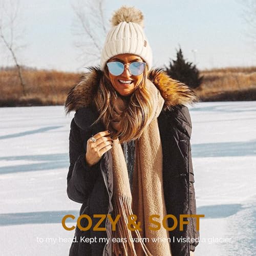 FURTALK Winter Beanie Hats for Women Fleece Lined Pom Pom Knitted Warm Beanie Caps