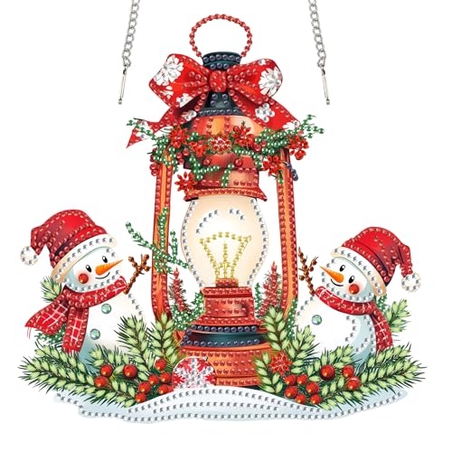 Reofrey Hanging Diamond Art Kits for Adults - 8x8 Inch Christmas Snowman Acrylic Board Double Sided Pattern Diamond Art Su...