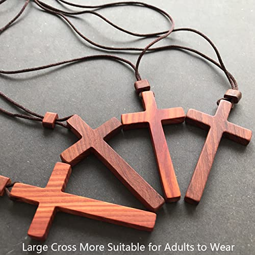 Natural Wooden Cross Pendant Necklaces for Women Men Sandalwood Handcrafted Gift Wood Hang from Car Rearview Mirror Pendan...