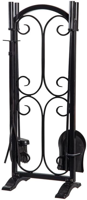 Plow & Hearth 5 Piece Hand Forged Iron Fireplace Tool Set 30" | Black Wrought Iron Handle for Outdoor Indoor | Stand Poker...