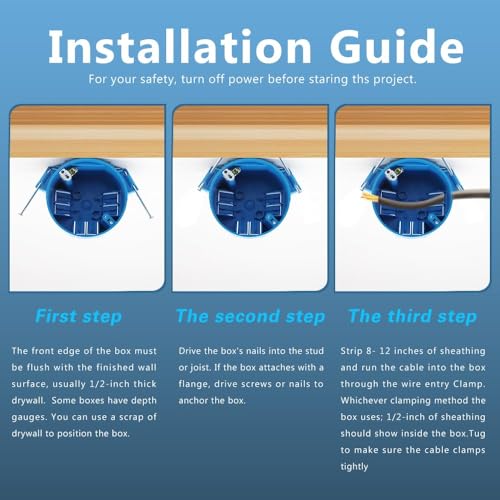 1 Gang PVC Round Ceiling Electrical Box,4" Dia with Grounding Lug and Screw,New Work 20 Cubic inch Box,ETL,for Residential...