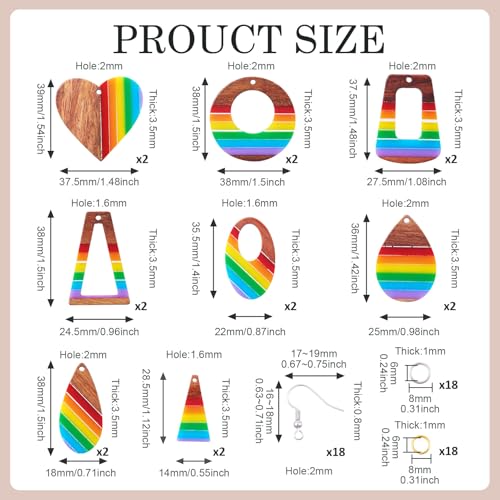 Cheriswelry 8 Pairs Walnut Wood Earring Kit Rainbow Earring Pendants Wooden Resin Charms Hang Ornament Earring Hooks Jump ...