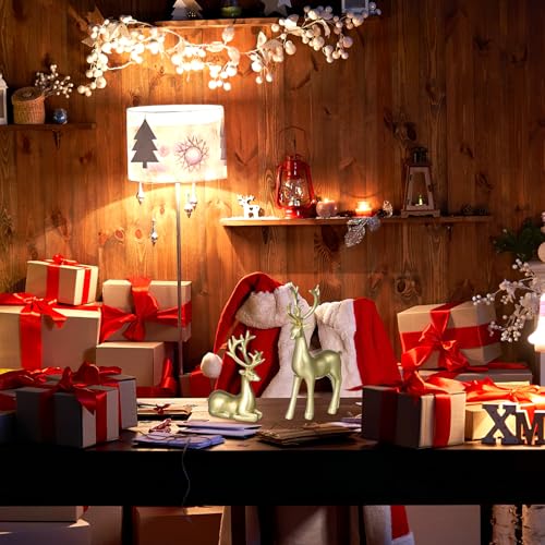 Ciieeo 2Pcs Decorative Resin Elk Craft Xmas Desktop Adornments Golden Reindeer Home Party Props for Holiday Tabletop Decor...