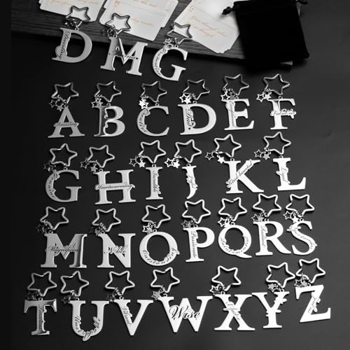 Qunrwe Stainless Steel Initial Letter A-Z Keychain,Inspirational Gifts for Women Men Friends Daughter Son Sister Dad Mom